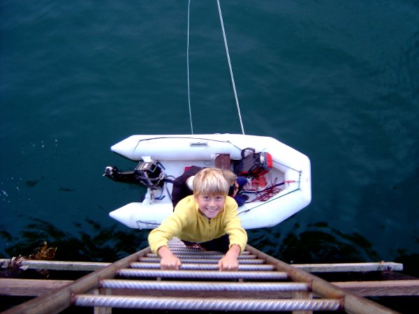 The climb down to the dinghy